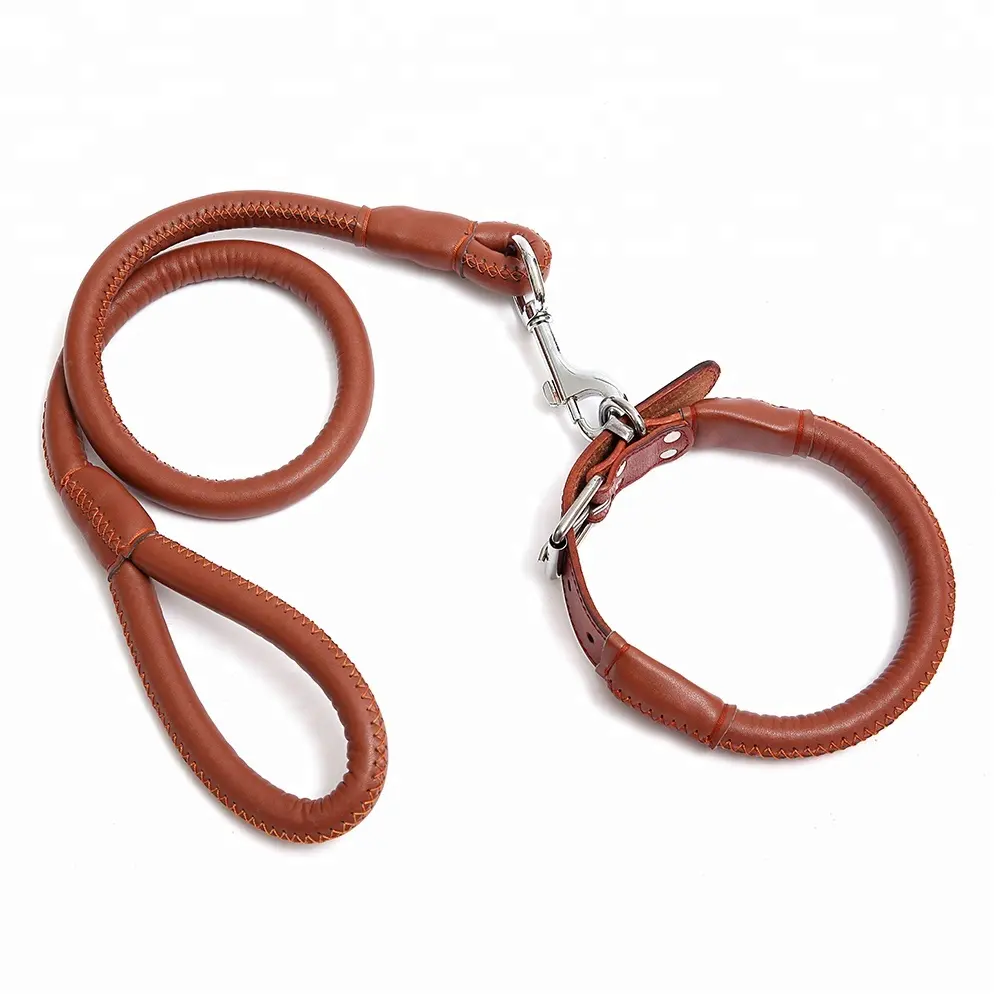 Pet Item Rope Dog Dây Xích Da Cho Chó Nhỏ Chó Con Đào Tạo Dẫn Brown Vòng Chó Cổ Dây Xích Set