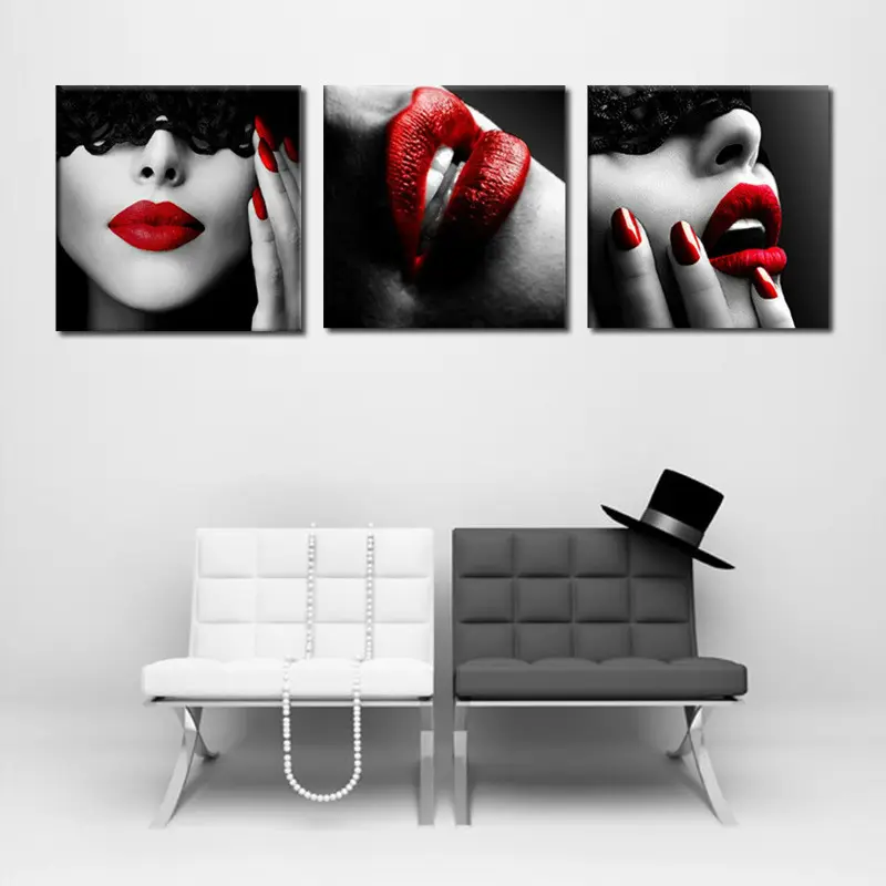 Poster Bibir Merah Seksi Wanita Dinding Kanvas Lukisan Dinding Nordic untuk Ruang Tamu atau Kamar Tidur Dekorasi Gambar Seni Cetak