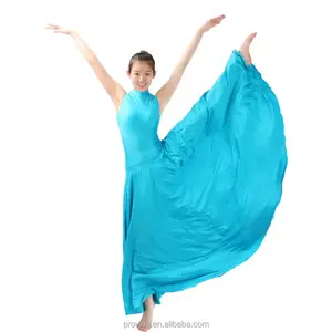 Performance Turtle Neck Leotard with Long Skirt, Modern Dance Dress, Shiny Lycra Long Dress