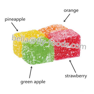 Bonbons <span class=keywords><strong>en</strong></span> forme de cube de gelée molle enrobés de <span class=keywords><strong>sucre</strong></span>, <span class=keywords><strong>emballés</strong></span> individuellement - Product Image 1