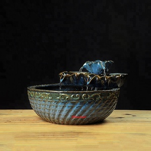 <span class=keywords><strong>Fontana</strong></span> d'Acqua in Ceramica Decorativa con Design a Fiore di Loto Smaltato <span class=keywords><strong>Blu</strong></span> per Interni - Product Image 3