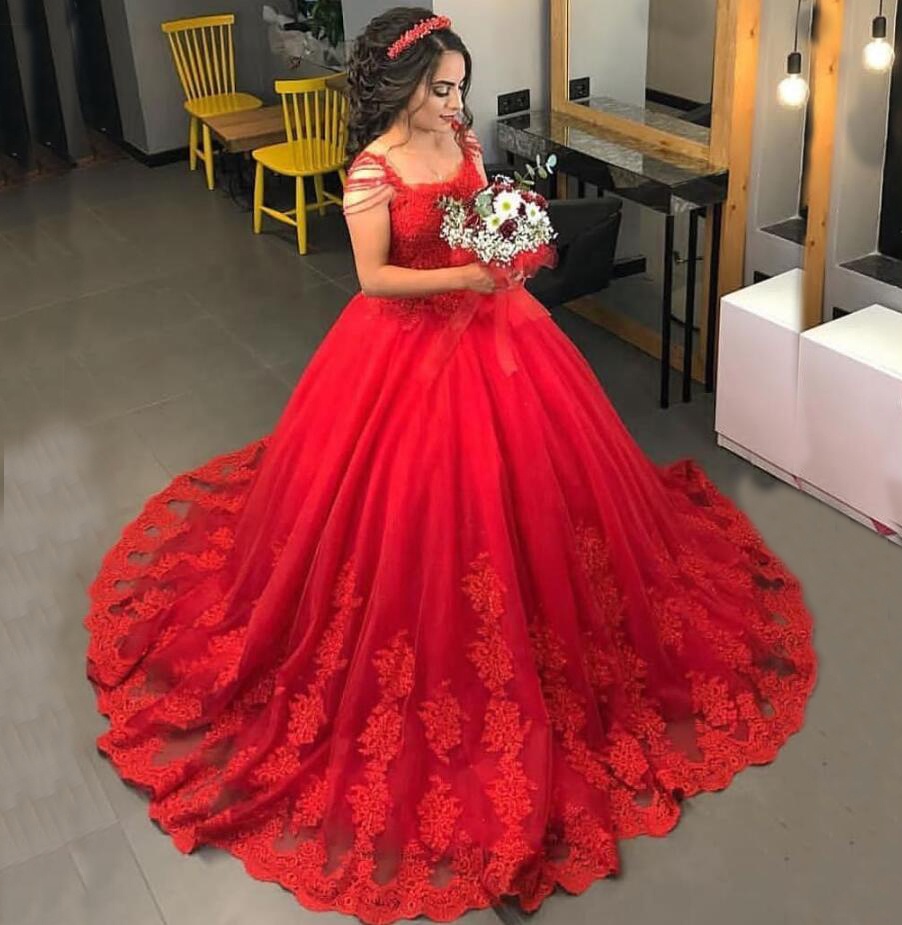 Red Velvet Dress Red Color Evening Gown Beijing Teenagers Girls Princess  Bridal Ball Gown Red Wedding Dress