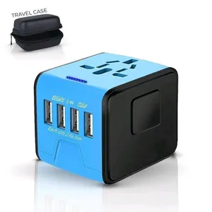 Universal Multi Plug Socket All In 1 Type-C Charger USB Quick Travel Plug Blue And Black Adaptor