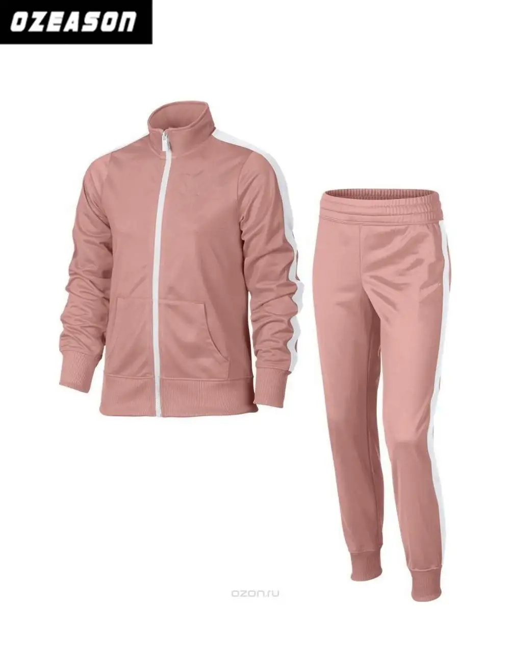 Conjunto de traje esportivo rosa de poliéster, roupa casual para mulheres, 100%