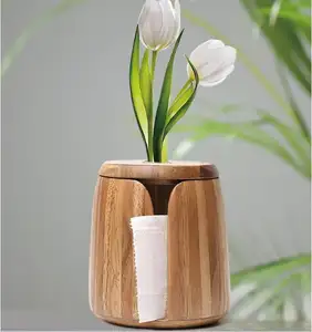 En bois massif tissu créatif tube de plantation de fleurs en bois boîte de rangement en papier