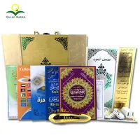 De alta calidad del producto Color dorado 8GB Corán lector de la pluma HM9 con hermosa caja de cuero para musulmanes aprendizaje libros islámicos
