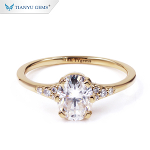 Tianyu gems 14 k/18 k oro amarillo material oval corte super blanco anillo piedra principal grupo de compromiso anillo - Product Image 1