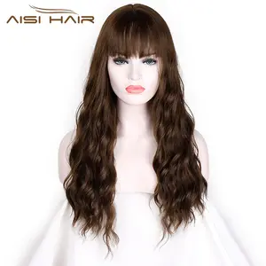 Aisi Hair High Quality Wholesale Long Wavy WigsとBangs Heat Resistant Synthetic Kinky Curly WigsためBlack Women