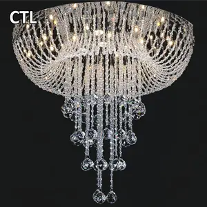 Wholesale large round chrome crystal pendant light staircase led ceiling hanging lamp big modern luxury k9 crystal chandelier