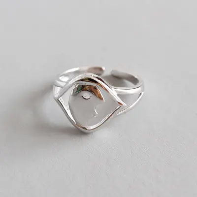 Authentic 925 Sterling Silver Jewelry Abstract Face Open Rings for Women Gift
