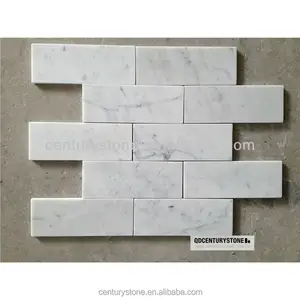 Bianco Carrara Italian白大理石3 × 8浴室の壁レンガパターン地下鉄モザイクタイル