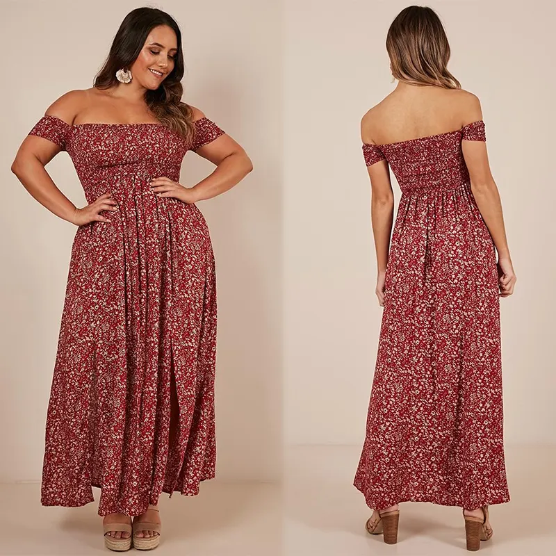 Plus size Private Label abito bohémien moda donna all'ingrosso lungo Maxi abito Boho con stampa floreale