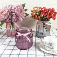 <strong>Best</strong> <strong>Selling</strong> <strong>Flower</strong> Decorated Vertical Stripes Beautiful Blue Green Clear <strong>Glass</strong> <strong>Flower</strong> Vase <strong>Glass</strong> Vase