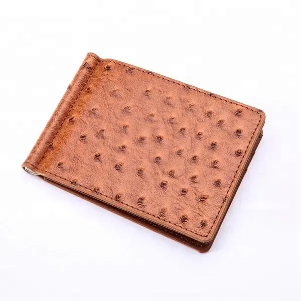 Hot sale ostrich skin PU leather credit card holder slim money clip wallet