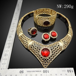 chapado en oro de traje de plomo y níquel seguro de aleación joyería de moda juegos con hermosas piedras preciosas ruby - Product Image 2