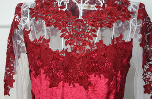 M650 D.Y signore di modo sexy elegante <span class=keywords><strong>manica</strong></span> <span class=keywords><strong>lunga</strong></span> in pizzo rosso comune fiore vestito da partito del vestito - Product Image 5