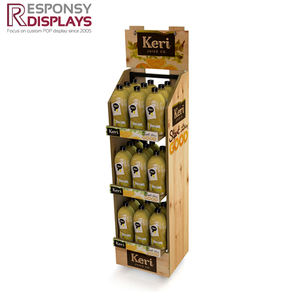 Estante de exhibición de vino de pie de suelo de madera desgastada con organizador de botellas de licor de tres capas para restaurante y <span class=keywords><strong>Club</strong></span> - Product Image 3