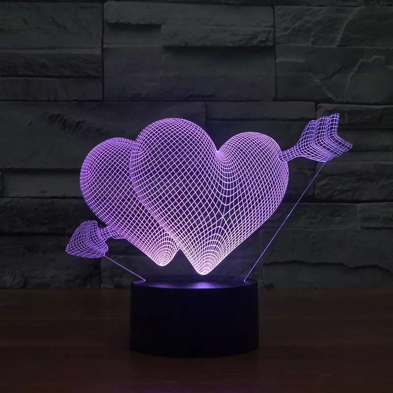 3D de luz de la noche de amor Tema de acrílico ilusión lámpara led para regalos FS-2916