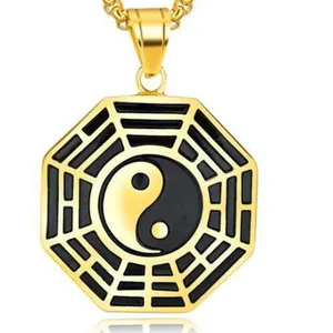 Yin yang ba colar com pingente amuleto, oito trigramas de aço inoxidável pingente de lucky charme para homens