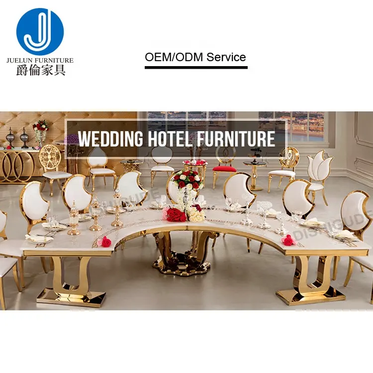 stainless steel C shape big dinning tables and chairs for events banquet party table fit for 10 people round table