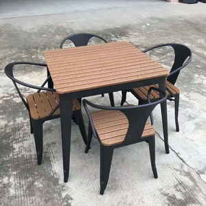 Tavolo da Caffè in Ferro Battuto Decorativo Industriale per 4 Persone e Sedia in Legno e <span class=keywords><strong>Plastica</strong></span> per Uso Commerciale - Product Image 5