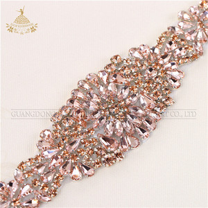 אפרסק צבעוני ריינסטון קריסטל Applique לחתונה שמלת sashes - Product Image 3