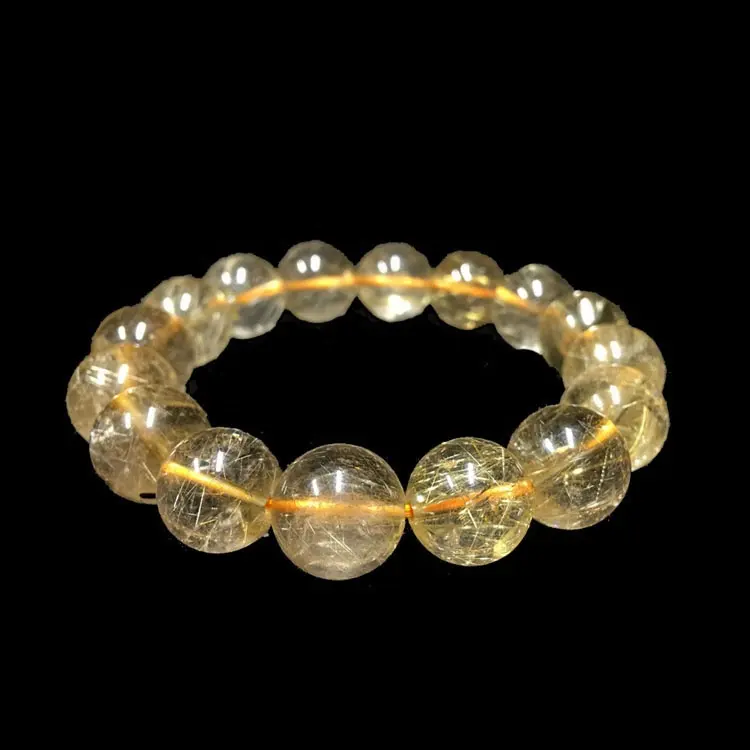 Hot selling golden hair crystal bracelet gold rutilated quartz bracelets for men and women healing stones gift
