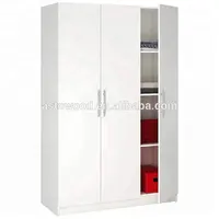 Weiße Farbe Holz 3 Tür einfache Garderobe mit Regalen und Kleiderbügel im Schlafzimmer