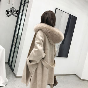 Cappotto in Cashmere Double Face da <span class=keywords><strong>Donna</strong></span> con Cappuccio Bordato in Pelliccia di Volpe, <span class=keywords><strong>Trench</strong></span> in Lana - Product Image 4