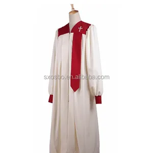Haute Qualité Broderie Rouge Blanc Personnalisé Église Clergé robes de choeur pour adultes