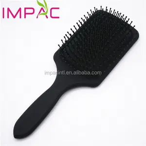 Matte black salon custom logo haar borstel paddle borstel met nylon pin