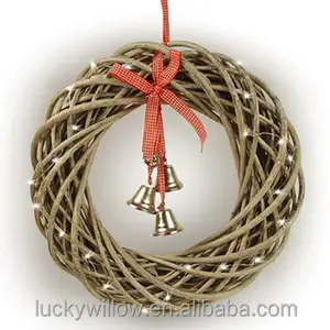 Venta caliente de la Navidad corona de mimbre con luces y campanas gris Navidad guirnalda - Product Image 1
