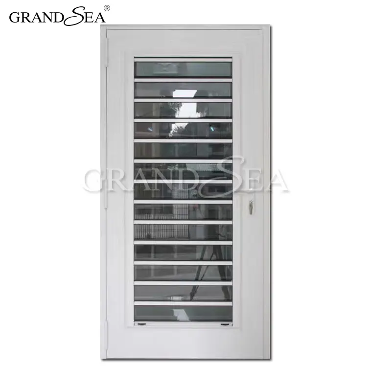 सफेद एल्यूमीनियम फंसाया तूफान दरवाजा विला के लिए बाहरी कांच लौवर दरवाजा डिजाइन