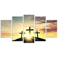 5 панельных холщовых настенных картин кресты на закате, напечатанные на холсте Христос, религия, искусство для украшения стен