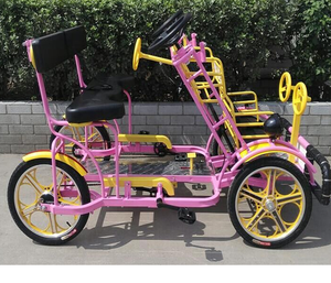 2024 nuovo telaio in acciaio popolare per 2 persone bici in tandem/quattro ruote surrey bici bicicletta con seggiolino per bambini - Product Image 4