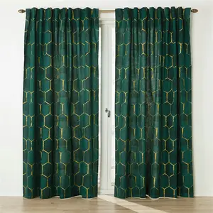 Verde escuro de alta qualidade de impressão de algodão de linho cortina de ilhós