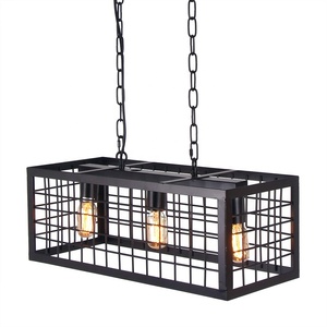 <span class=keywords><strong>Lampadario</strong></span> Industriale C14 a 3 Luci per Bar e Ristoranti, Lampada a Sospensione Nera con <span class=keywords><strong>Gabbia</strong></span> in Ferro e Paralume a Rete, Catena per Lampadari da Isola - Product Image 2