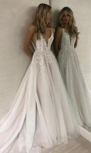 2025 Fashion a Line Sexy Open Back Ladies V Neck Applique Beach <strong>Boho</strong> Bohemian <strong>Wedding</strong> <strong>Dress</strong> - Product Image 3