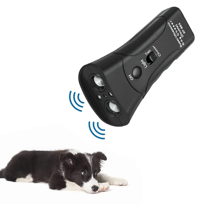 アンチバーキング超音波デバイスハンドヘルド犬忌避赤外線犬抑止力3in1ペットトレーナー懐中電灯付き