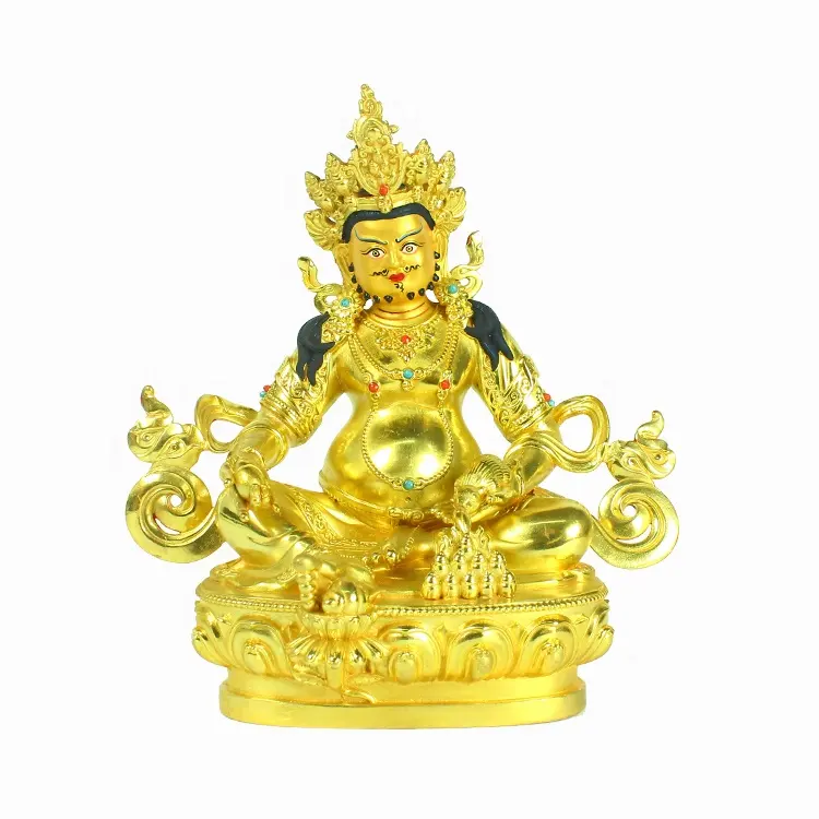 Estatua de Buda de oro de 7 pulgadas, estatua de Buda tibetano de fundición de Jambhala amarilla