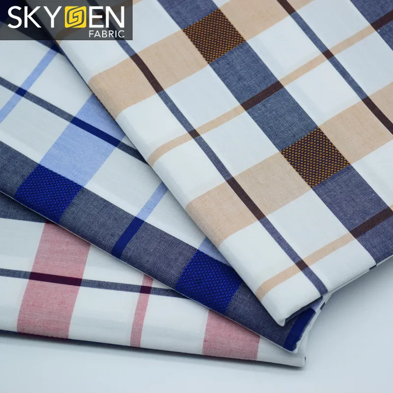 Tecido para camisa com xadrez tingido com fio 100% algodão novo design