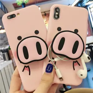 Capa de celular de porco para iphone, capa fofa de desenho animado para iphone x xs max xr iphone 6 7 8 plus capa engraçada capa macia de tpu do nariz