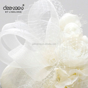 White Flower Decoration Hats Elegant Sinamay <strong>Fascinator</strong> Bridesmaid Wedding Party Headwear Cocktail Hat - Product Image 5