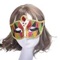 Venedik Masquerade parti mor altın yeşil Mardi Gras karnaval tarzı maskesi taç