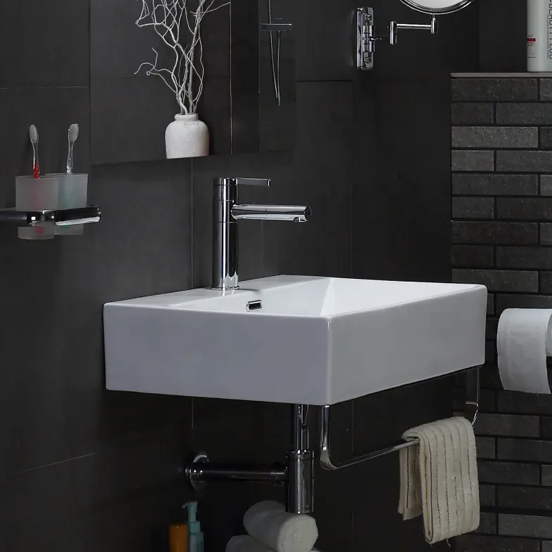 Lavabo colgante de pared de alta calidad, lavabo de cerámica con Soporte para Baño