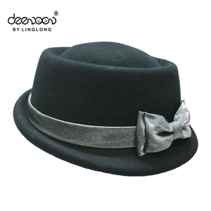 Promotionnel Main D'hiver 100% Feutre De Laine Chapeau Melon Avec Argent Bowknot - Product Image 3