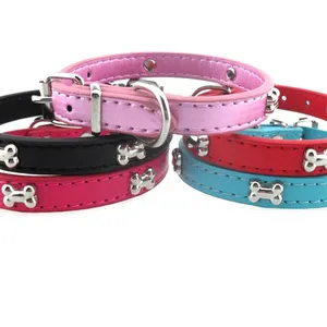 Colorful Pet Supply Metal Buckle Pu Leather Bone Pet Leather Dog Cat Collars