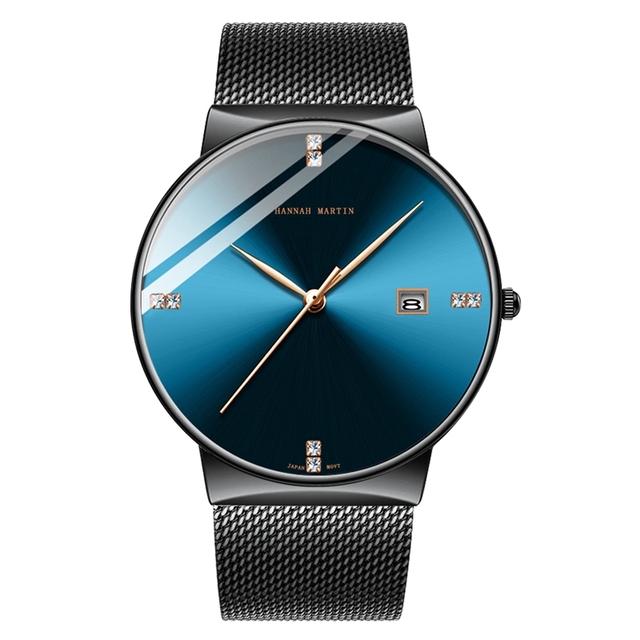 Hannah Martin 901 Men's Watch Luxury Business Quartz Watch for Men with Calendar Stainless Steel Band Male Waterproof Wristwatch