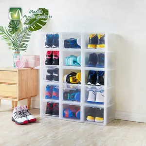 Wholesale Stackable Plastic Drop Front Door Shoe Boxes For Sneaker