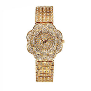 นาฬิกาข้อมือผู้หญิงและผู้ชายแบบหรูหรา ประดับคริสตัลและเพชรเทียม สไตล์เทคโน สีทอง ยี่ห้อ Blues OEM ขายส่ง - Product Image 2